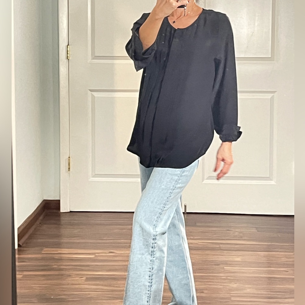 Joie 100% silk black peasant blouse top size M - Picture 3 of 11